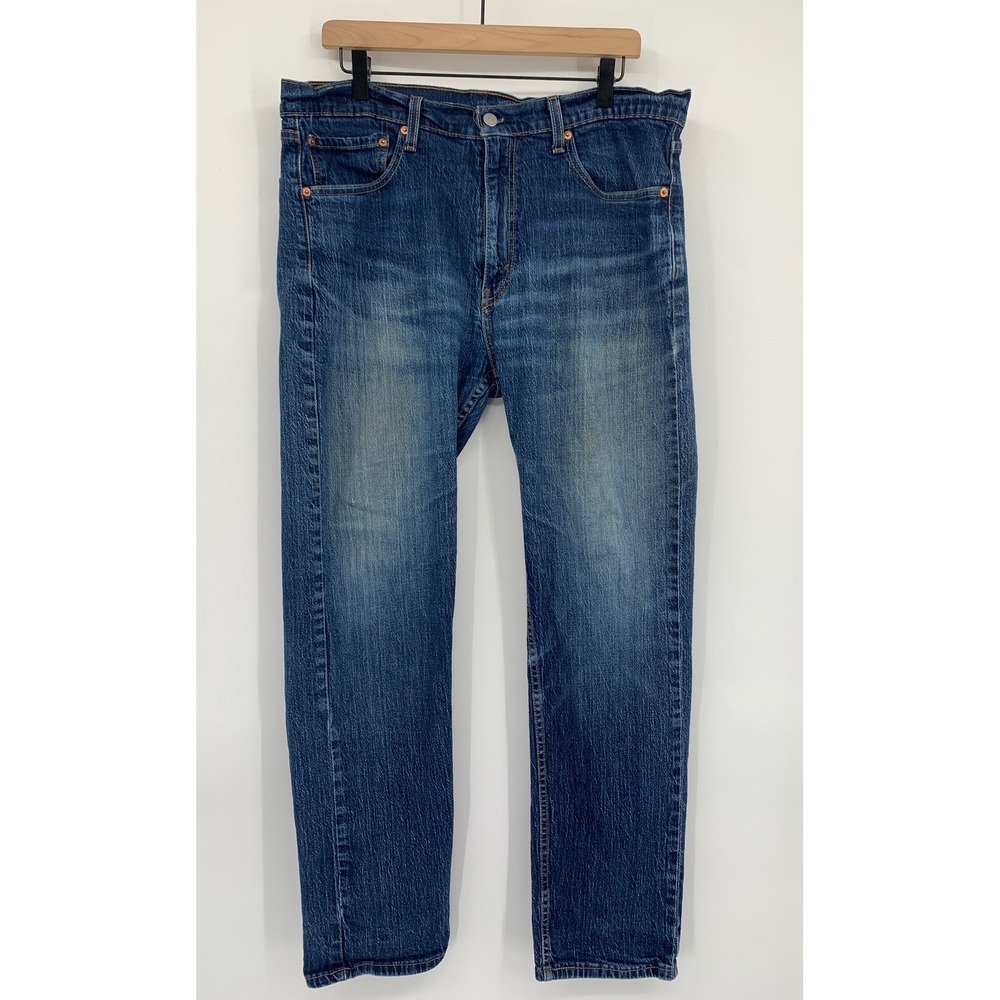 Levis 505 Jeans Mens 36x32 Blue Straight Fit Fade Whiskering Denim Pants
